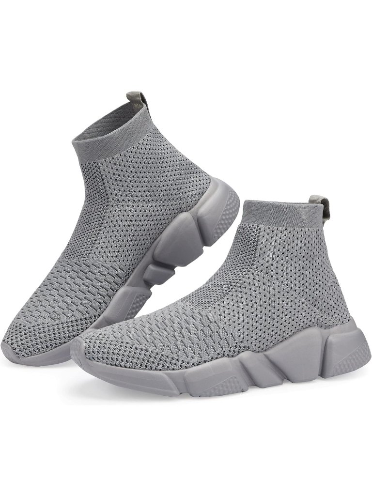 Men's Grey Lightweight High Top Sneakers Breathable Knit Athletic Running Shoes